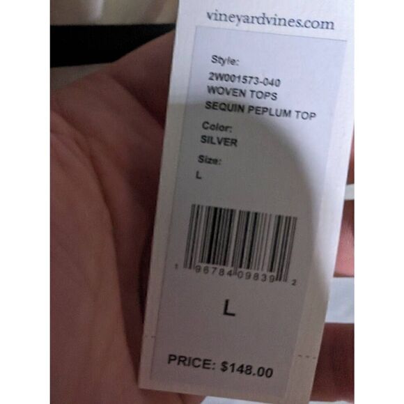 NWT Vineyard Vines Silver Sequin Peplum Top Fun and Flirty Women's large - Picture 6 of 7